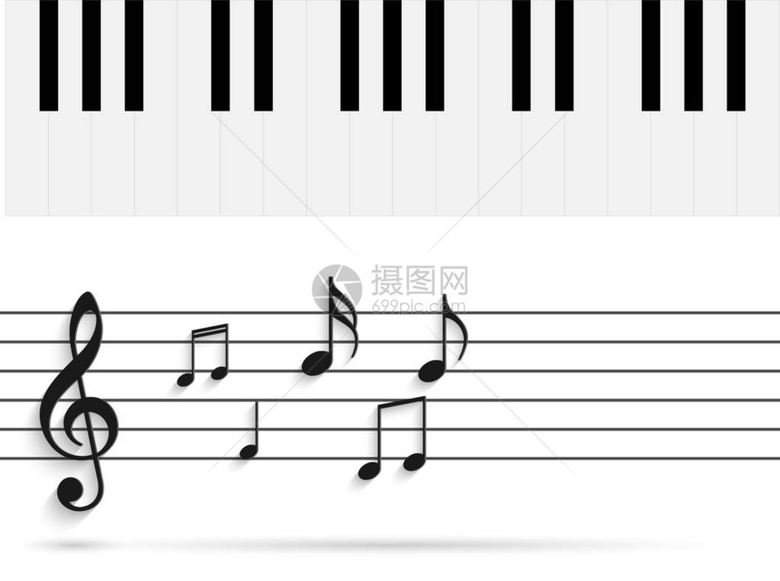 钢琴键和音符的插图图片