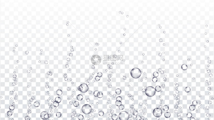 气泡水下透明矢量水空气或淋浴滴泡沫空气在海水下苏打水效果在透明背景上图片