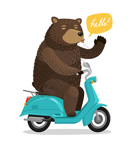 滑稽熊骑着摩托车马戏团概图片