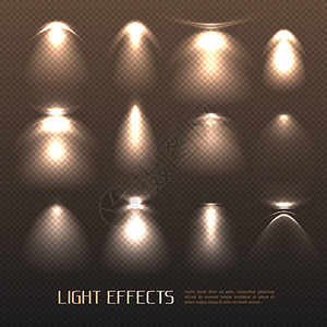 电灯不同强度对透明背景隔离矢量插图产生的一系列光亮效应图片