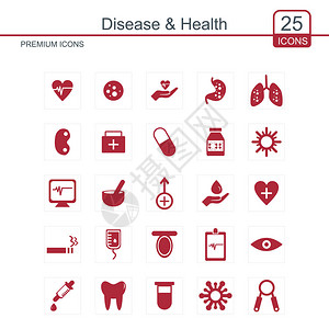 一组疾病和健康图标矢量插图图片