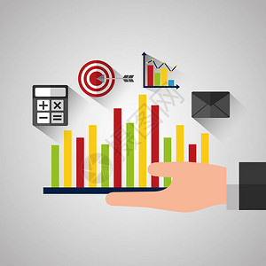 商人手与条形图营销经济统计数据矢量图图片