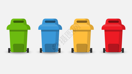不同彩色分离回收垃圾箱矢量说明图片