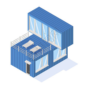 窗扉以白色背景隔绝全景窗口的集装箱室内等量图标用白插画