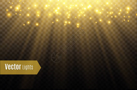 黄色电光特效带有光线和魔法火花的光晕特效插画
