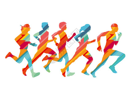 一群五颜六色的跑步者插图图片