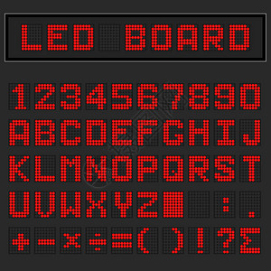 红LED数字英语大写字体数字和数学符号显示背景图片