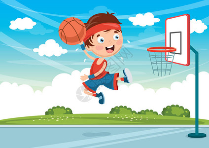 孩子打篮球的矢量插图图片