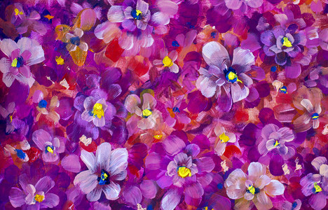 原创手工抽象油画鲜艳的花朵三色堇图片