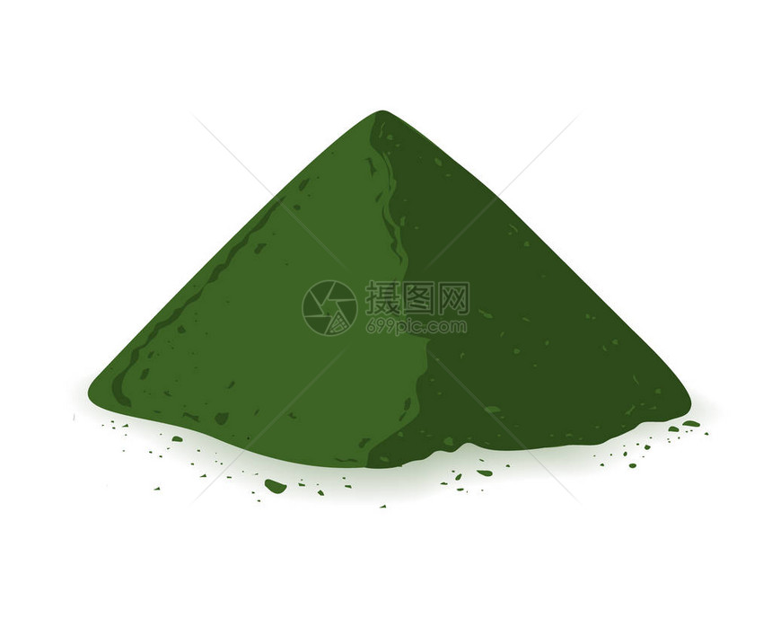 白底隔离的叶绿素螺旋藻粉或氯酸藻粉图片