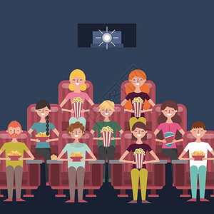 一群人坐在电影院看电影图片