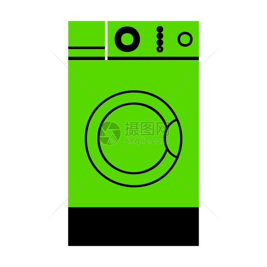 洗涤机标志矢量绿色3D图标白色背景图片