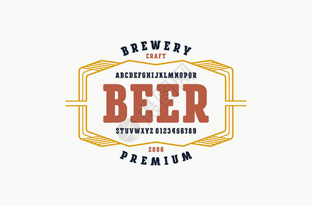 带圆角的衬线字体家庭啤酒厂的标签模板用于标志和标志设计的字母和数字白色背景图片