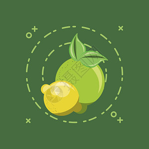 柠檬水果设计含绿色背景的柠檬彩色脱图片