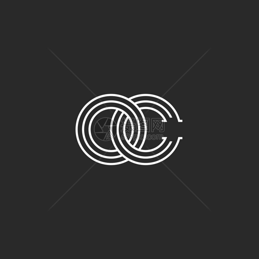 2个交叉字母OC标识单格CO徽章无限符号O和C图片