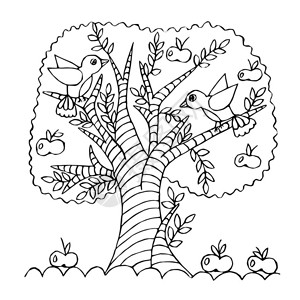 卡通苹果树孤立在白色背景上用于彩色书籍图片