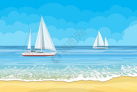 海的天堂海滩有游艇的热带岛屿度假村平面背景图片