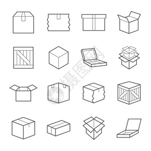 盒子标志各种盒子容器和盒子线图标集矢量图可编辑中风每图片
