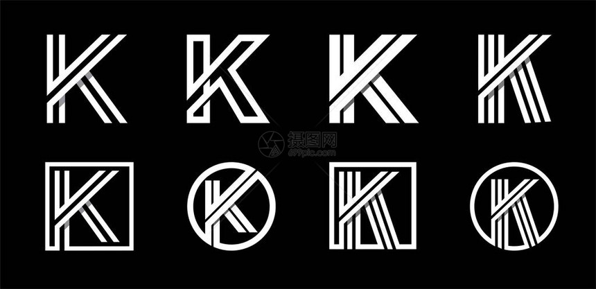 大写字母K用于字母组合徽标志首字母的现代套装由白色条纹组成图片
