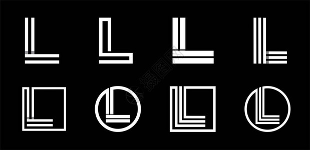 大写字母L用于字母组合徽标志首字母的现代套装由白色条纹组成图片