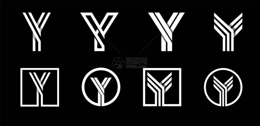 大写字母Y用于字母组合徽标志首字母的现代套装由白色条纹组成图片
