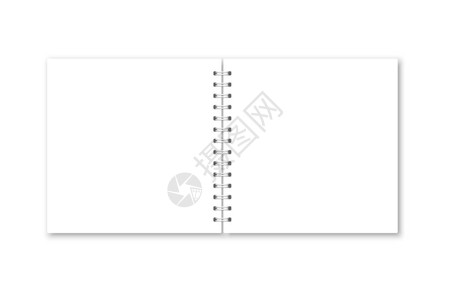 矢量逼真打开的笔记本封面方形白色金属螺旋装订空白笔记本抄写本小册子菜单孤立的组织者或日背景图片