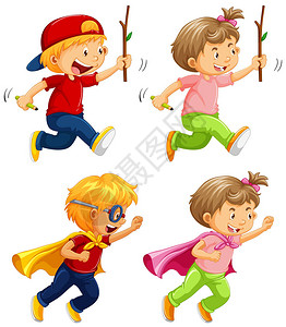 孩子们在白色背景插图上玩耍和奔跑图片