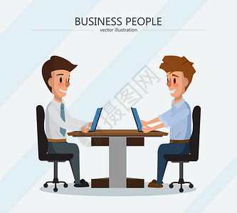 商业人士与笔记本电脑打交道和工作两个商人在图片