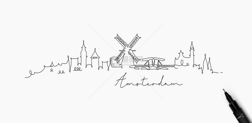 以笔线样式绘制城市的硅休埃阿姆斯特丹图片