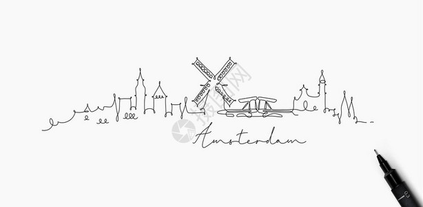 以笔线样式绘制城市的硅休埃阿姆斯特丹图片