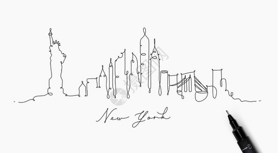 以笔线样式绘制城市新纽约的双周光图片