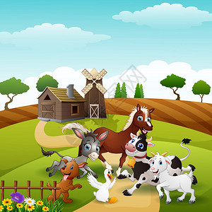 动物在农场玩耍的矢量图解图片