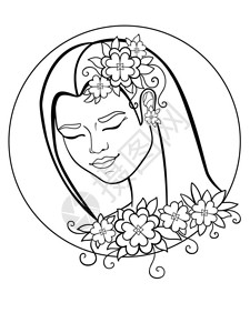 头发上插着花的女孩一个戴着花圈的女人花和叶子的花环线图片