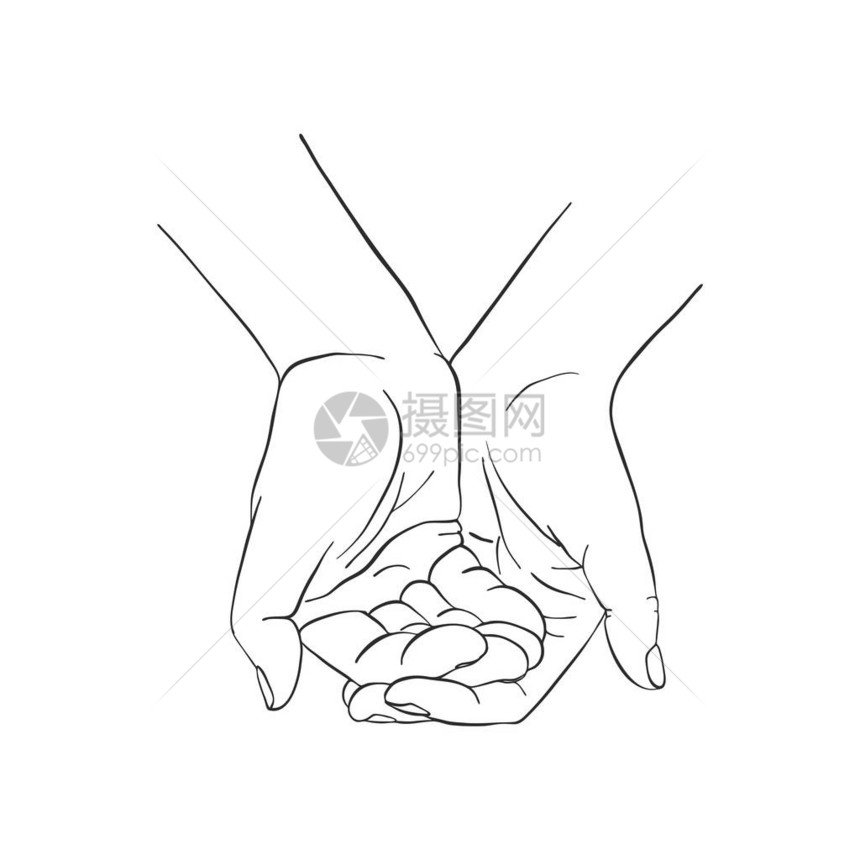 妇女双手拥抱线条绘制手图片