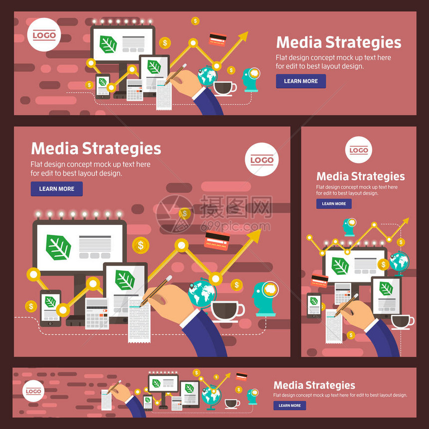设置平板设计概念数字营销适应许多尺寸的横幅图片