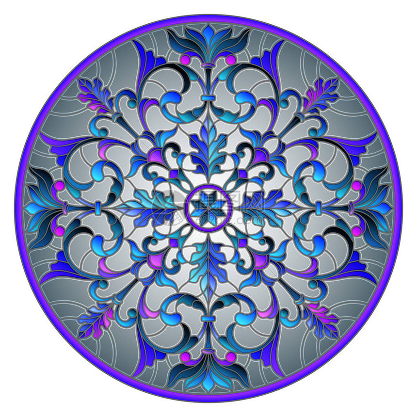 用抽象花朵树叶和螺旋灰色背景的圆形图像进行彩色图片