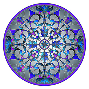 用抽象花朵树叶和螺旋灰色背景的圆形图像进行彩色图片