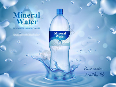 带有瓶装水符号的矿泉水广告组合物背景图片