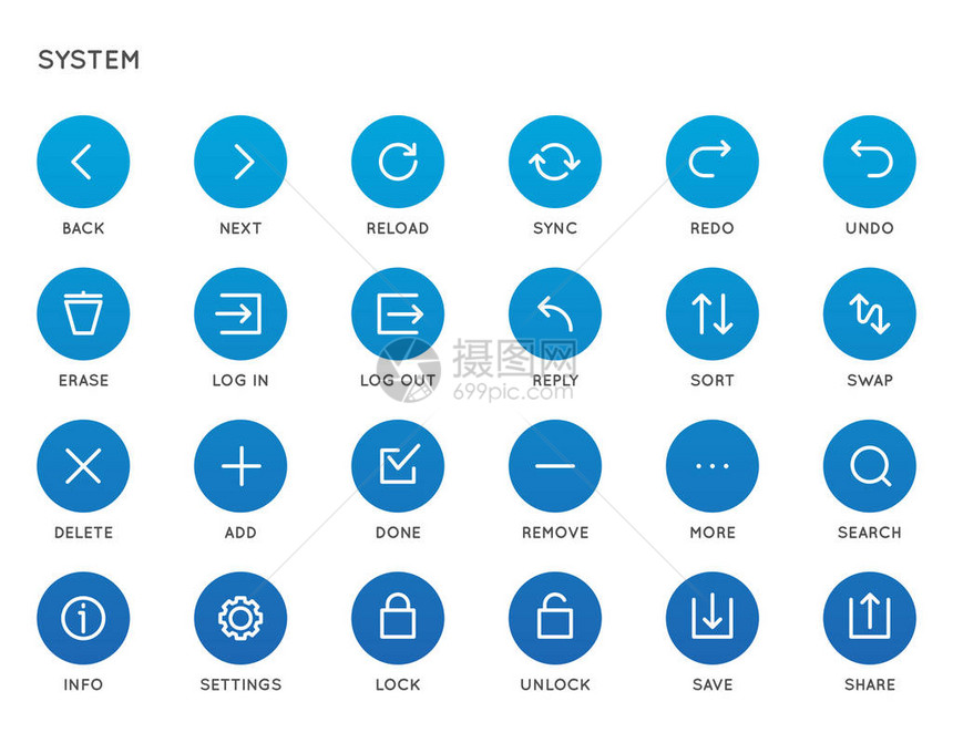 系统用户界面UI矢量图标集所有用途的高质量图片
