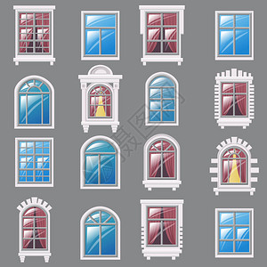 窗扉一组不同的窗口建筑插画