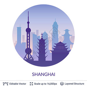 上海国家会展中心广为人知的光影画矢量插图很容易编辑为传插画