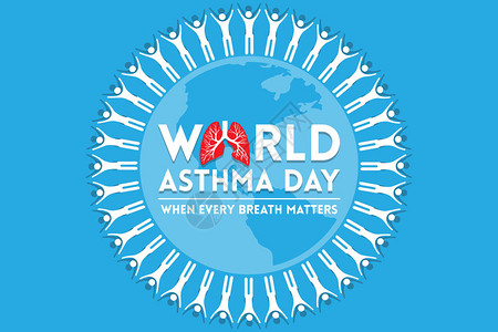 世界哮喘日设计蓝色背景的人图片