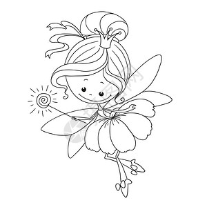 可爱的仙女角色着色页的花仙子字符在白色背景上隔离的向图片
