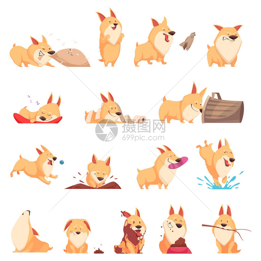 卡通可爱的小狗系列不同的情况图片