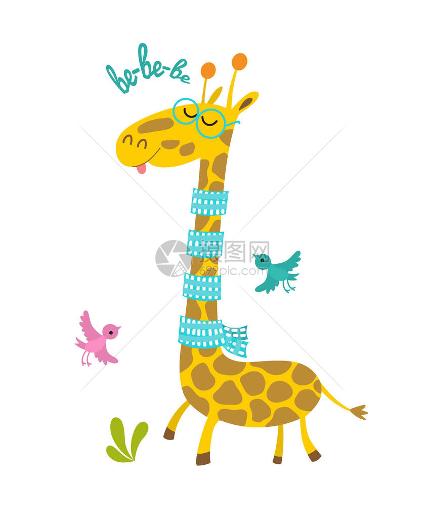 可爱的卡通时尚设计小长颈鹿闭着眼睛非洲动物野生动图片