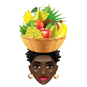 非洲妇女头顶有水果的非洲妇女孤立的图片