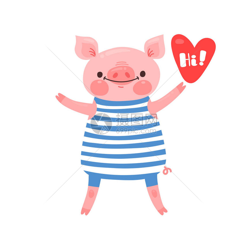 用可爱的小猪贺卡甜猪打招图片