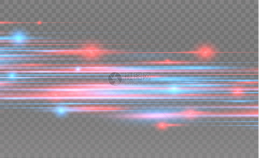 矢量红色和蓝色的特殊效果透明背景上的发光条纹美丽的辉光和sparkparticl图片
