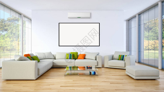 现代明亮室内公寓有模型海报框架图片