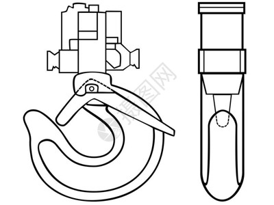 电梯挂钩起重机挂钩挂钩拖车侧面和正面视图线描技术图纸举图片